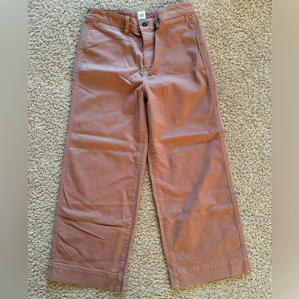 GAP High-rise Wide Leg Cropped Brown Trouser Pant
